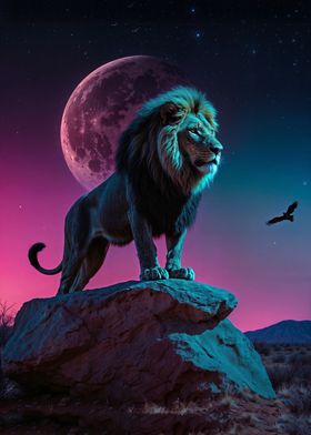 Lion King Under Neon Moon