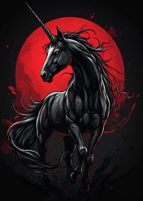 Black Unicorn with Red Moon