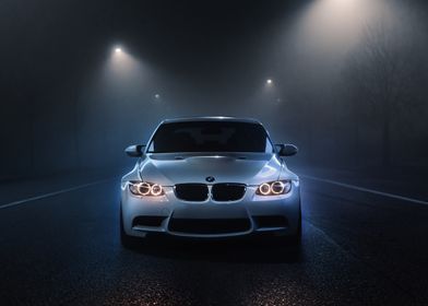 White BMW in Fog