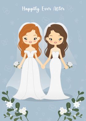 Cute Lesbian Wedding Illustration