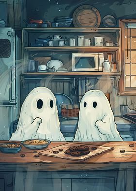 Ghost couple baking cookies