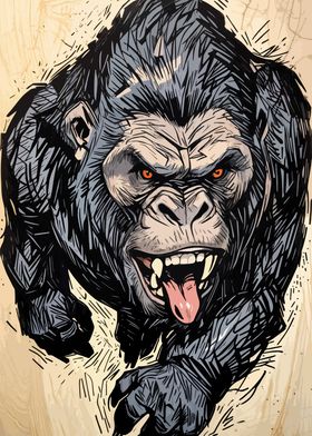 Angry Sabertooth Gorilla Illustration