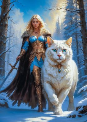 Freya Goddess and White Cat