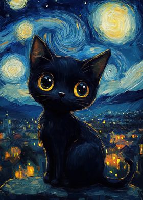 Black Cat Starry Night