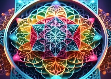 Rainbow Flower of life Mandala Art