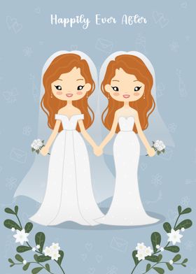 Cute Lesbian Wedding Illustration