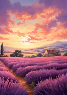 Sunset Lavender Field