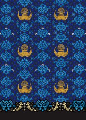 Blue and Gold Batik Korpri Indonesia Pattern