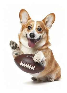 Pembroke Welsh Corgi Holding Football