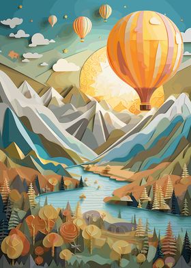 Papercraft Hot Air Balloon Landscape