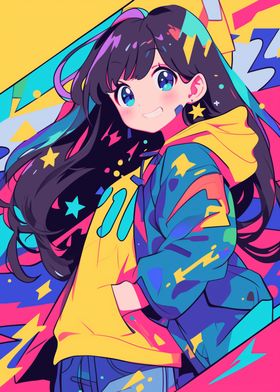 Anime Girl in Neon Colors