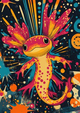 Axoloti in Space | Playful Axolotl Pop Art | Colorful Amphibian Wall Decor