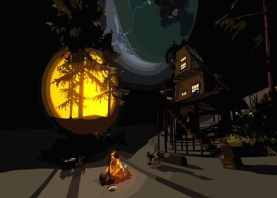 Nighttime Campfire Scene