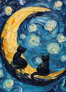 Cats on Crescent Moon