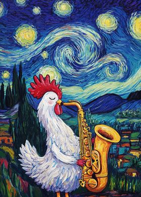 Rooster Plays Saxophone