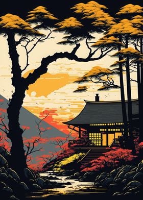 Japanese Temple Sunset