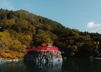 Red Bridge in Japanese Garden