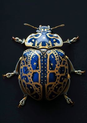 Ornate Gold and Blue Beetle