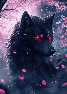 Black Wolf with Red Eyes