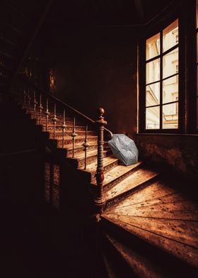 Old Staircase with Umbrella