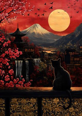 Black Cat & Mt. Fuji