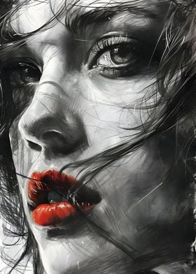 Woman's Face with Red Lips