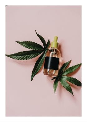 CBD Oil Bottle with Cannabis Leaves