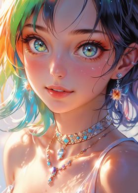 Anime Girl with Iridescent Hair