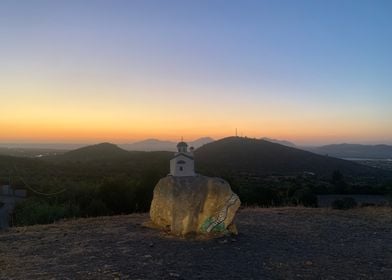 Sunset Tranquility - Hilltop Chapel Silhouette