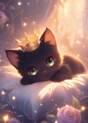 Cute Black Kitten with Crown