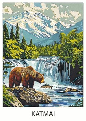 Katmai Bear & Waterfall