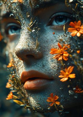 Woman with Flowers on Face