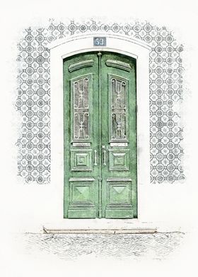 Vintage Green European Doorway