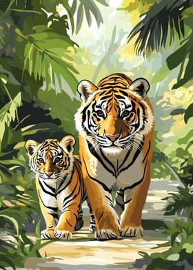 Tiger Family in Jungle