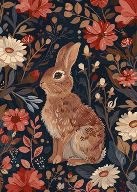 Rabbit in Floral Garden