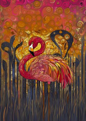 Flamingo in Gold Forest