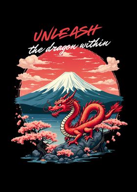 Red Japanese Dragon Unleashed at Mount Fuji