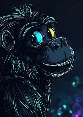 Smiling Gorilla with Blue Eye