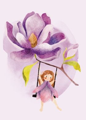 Girl Swinging on Magnolia