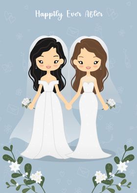 Cute Lesbian Wedding Illustration