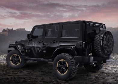 Black Jeep with Dragon Design