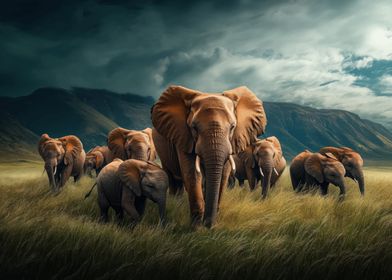 Elephant Herd in Savanna