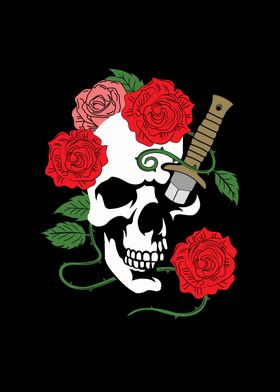 Skull with Roses and Dagger