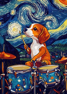 Beagle Drummer Starry Night