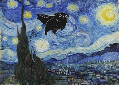 Starry Night Van Gogh Super Pug