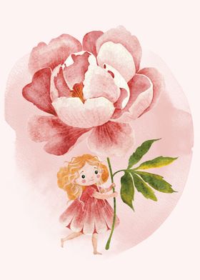 Little Girl with Giant Peony