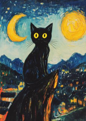 Black Cat Under the Moon