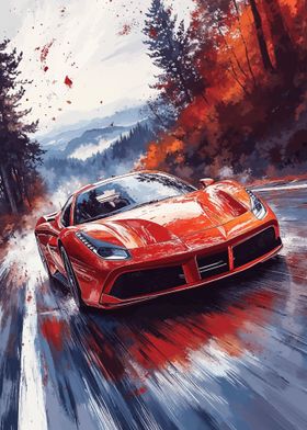 Red sport car Mountain Road