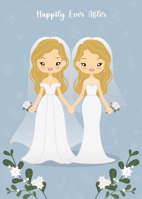 Cute Lesbian Wedding Illustration