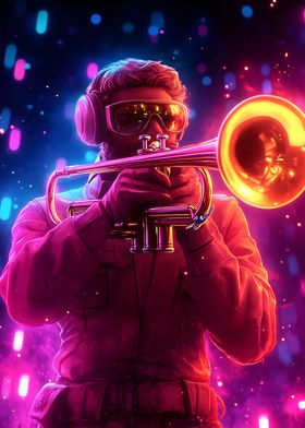 Trumpet Player in Neon Lights